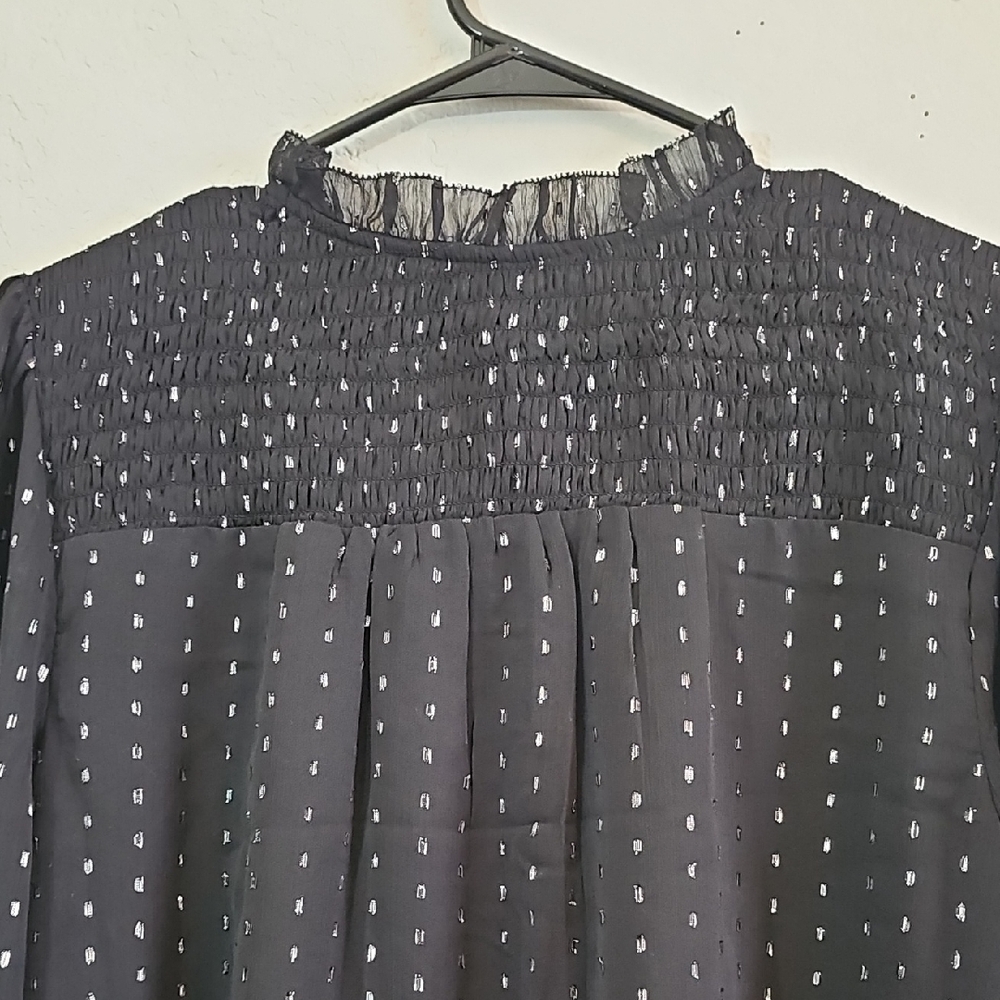 Old Navy Sheer Blouse with Silver Dots and Smocking, Lined, Womens Large - Picture 9 of 9